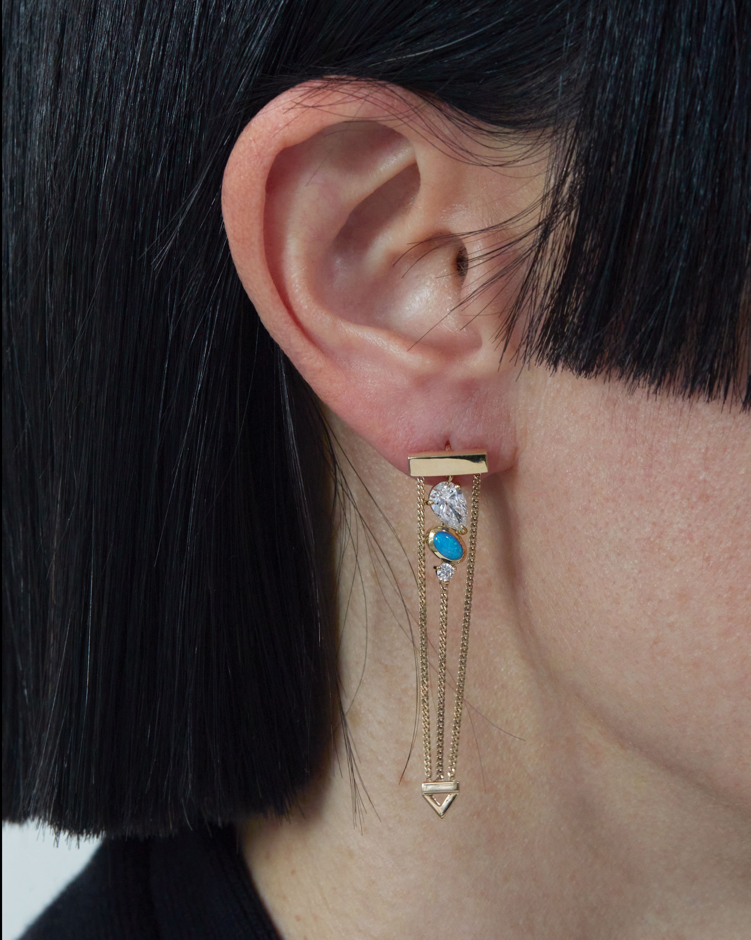 Levitate Trio Earring Diamond and Opal - One Of A Kind