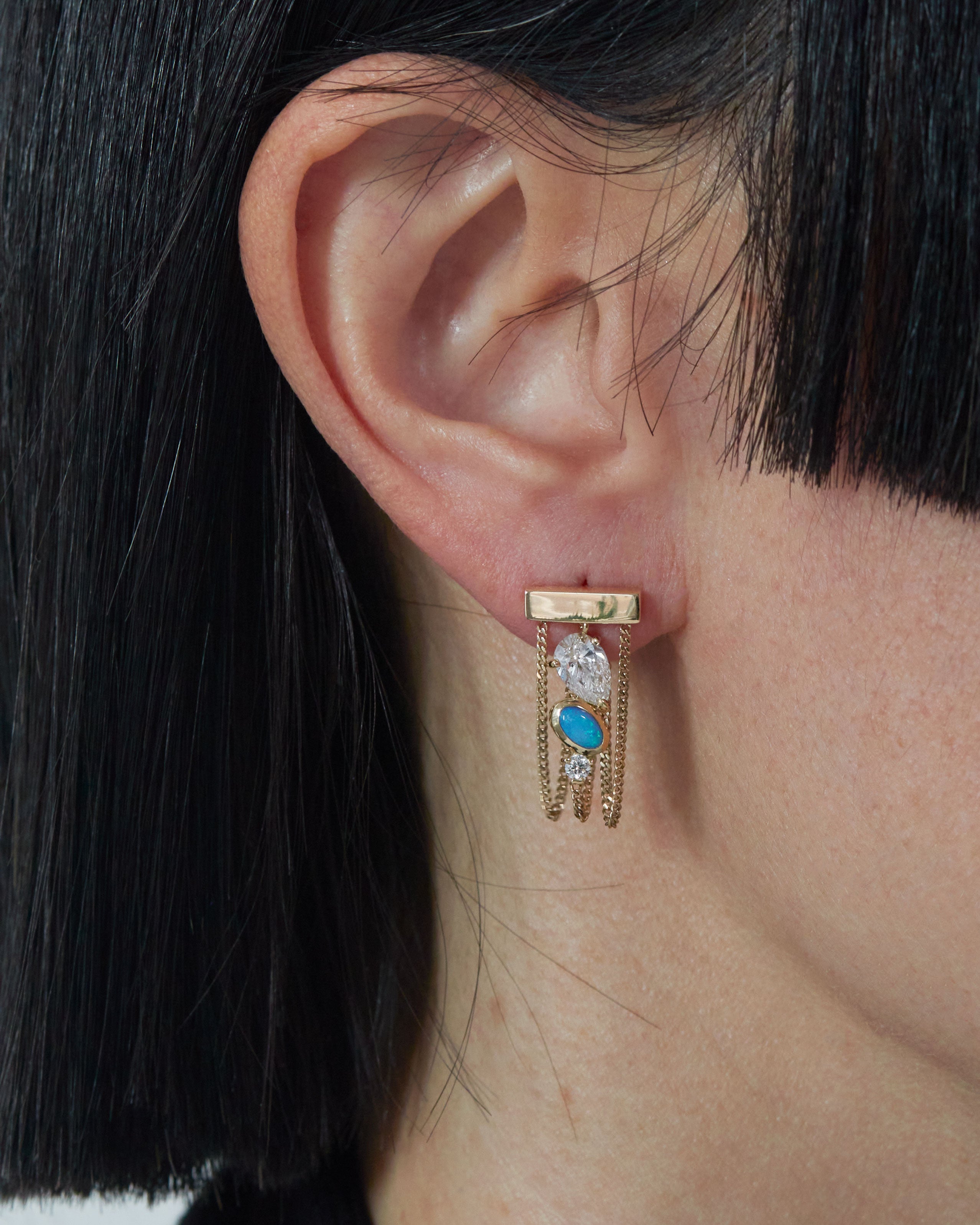 Levitate Trio Earring Diamond and Opal - One Of A Kind