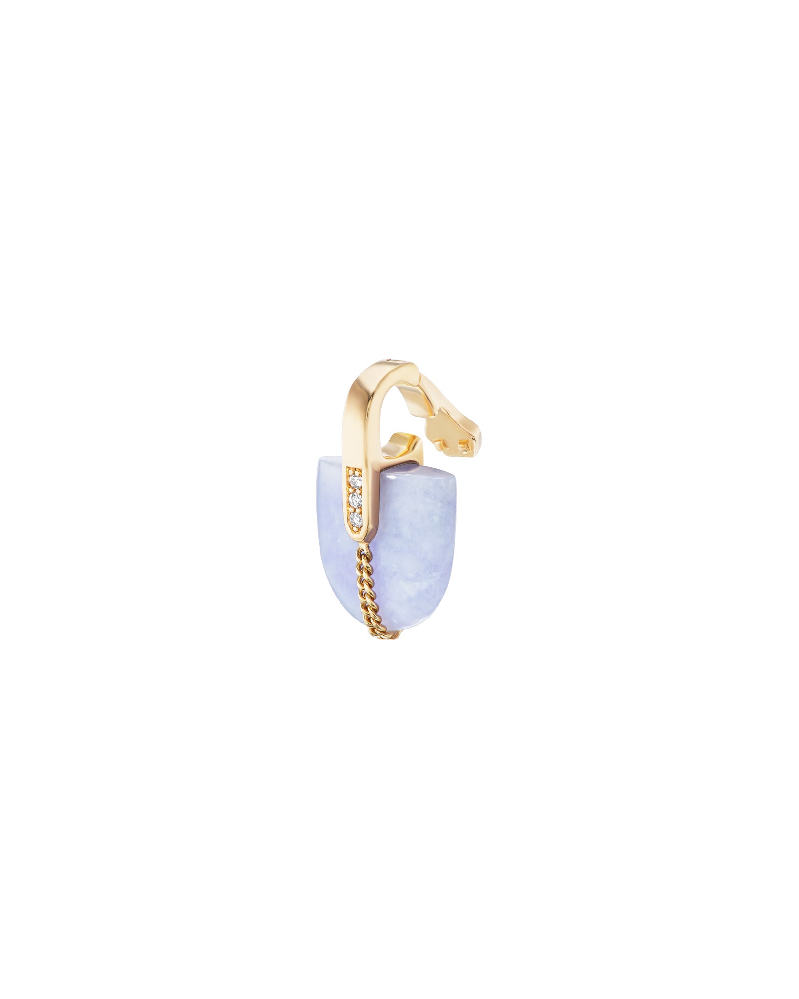 Charming side view of the Lavender Jade Pendant by Bliss Lau, highlighting the intricate gold accents and beautiful jade.