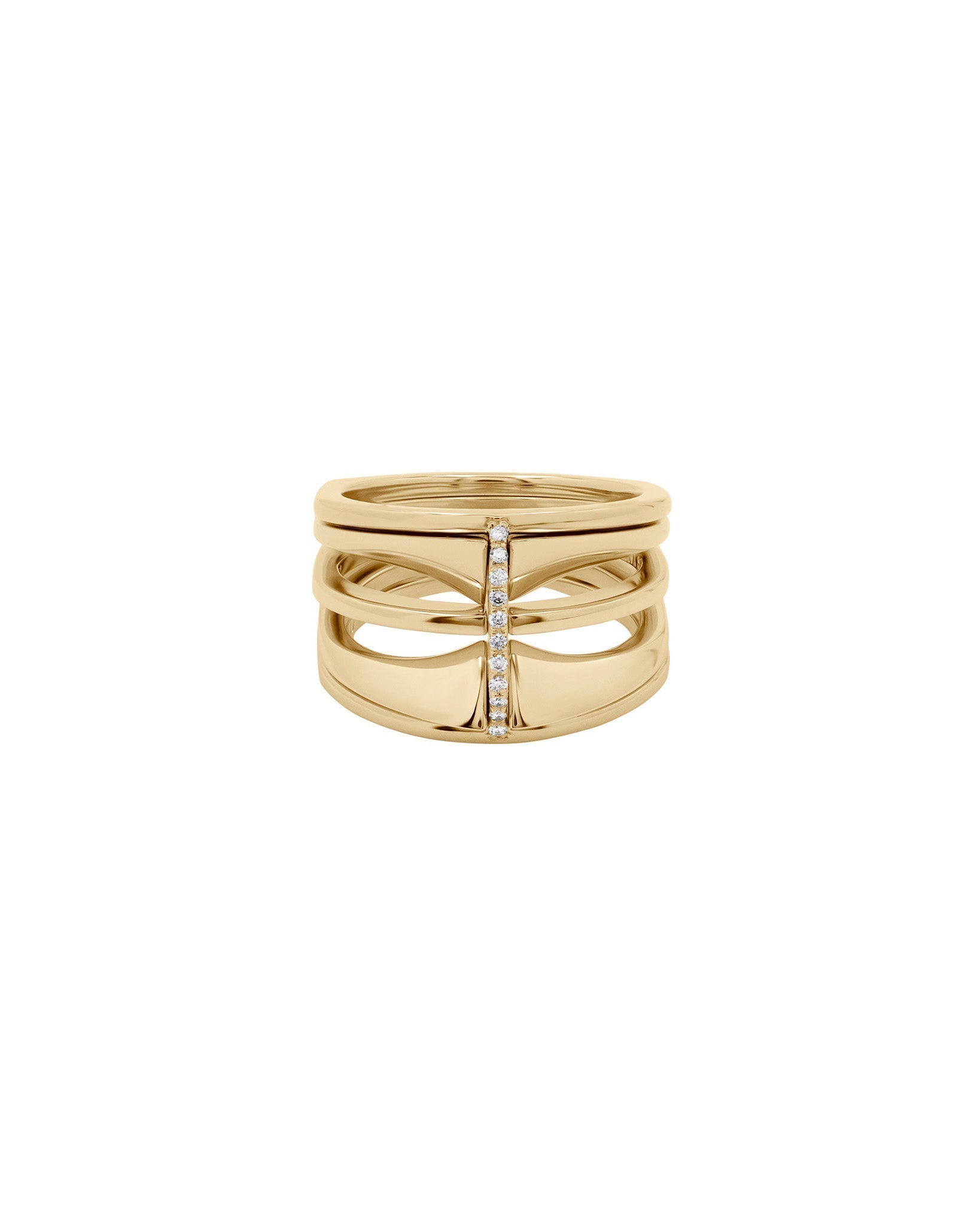 Image of the kaleidoscope Ring mini set, four rings in one with the center band having pave