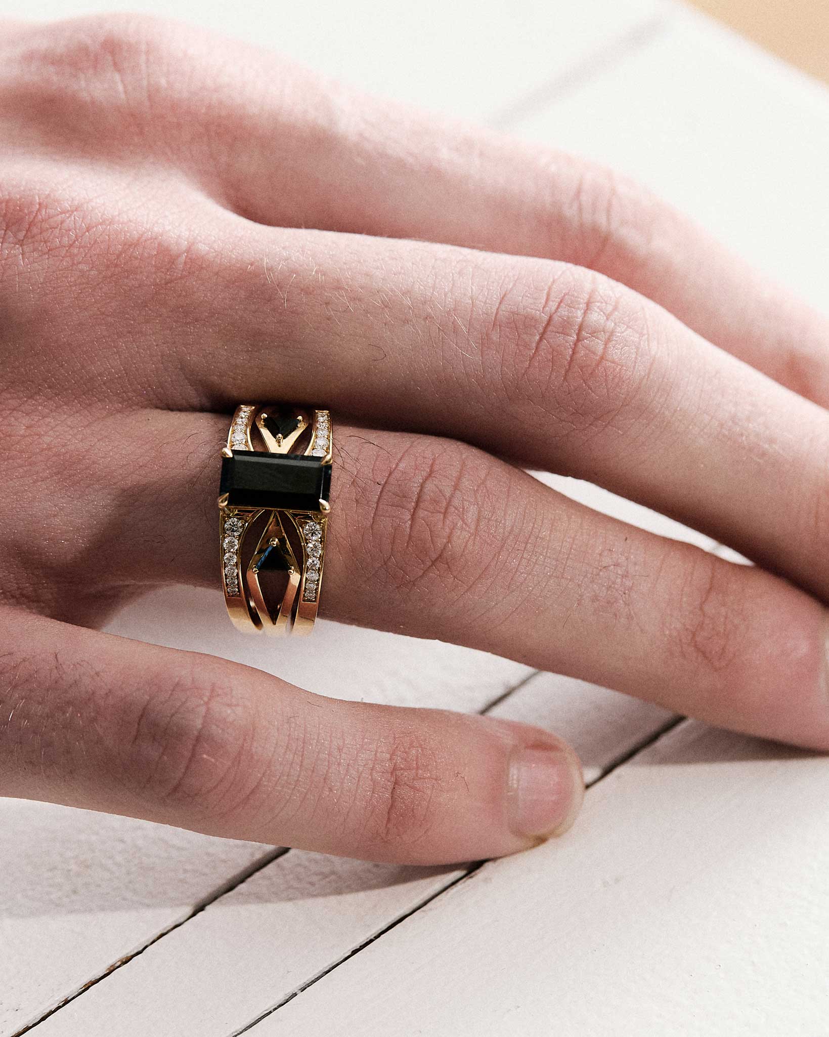 Mirage + Reflection Ring Set Black Spinel and 18K Yellow Gold