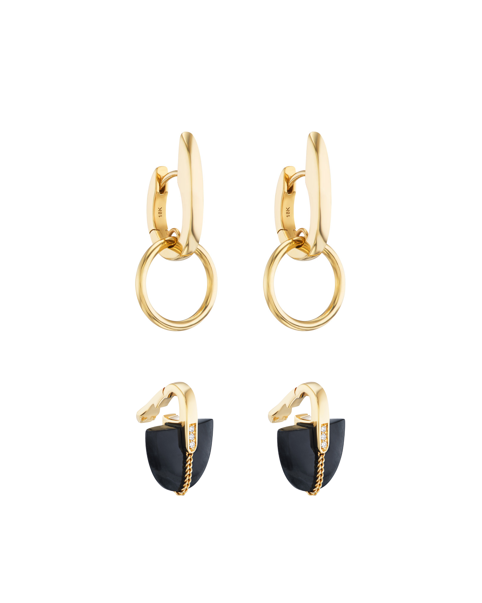 Nuance Hoop + Brevity Black Jade Earring 18k Gold