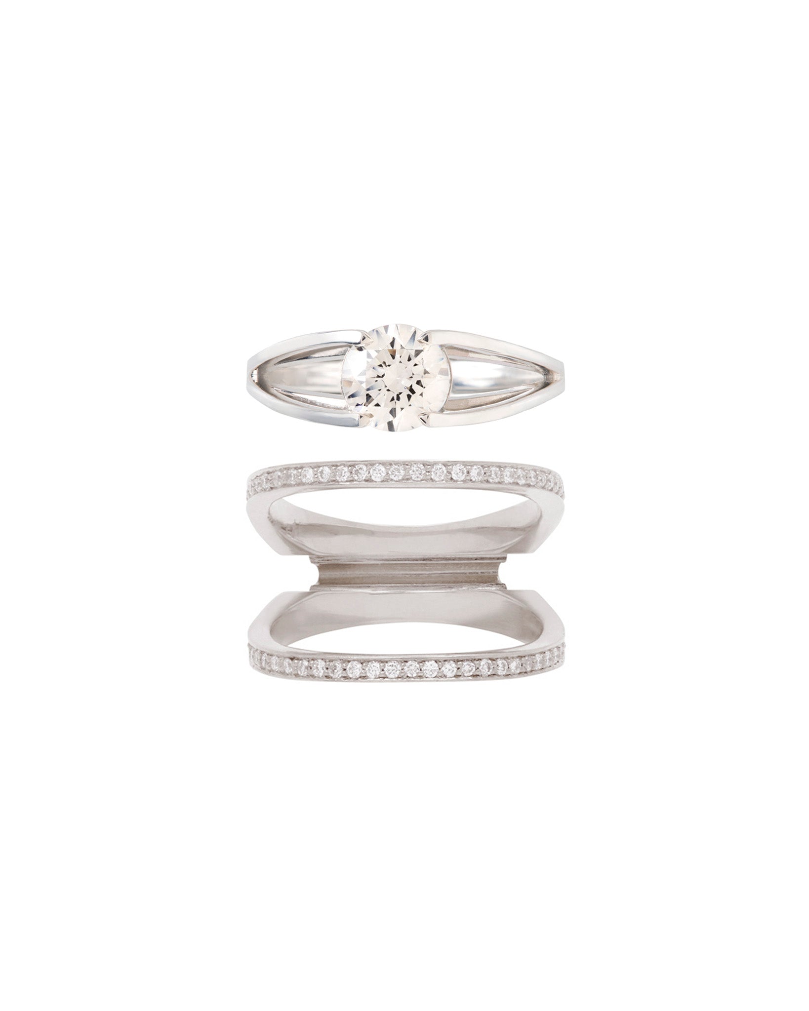 Acute 13mm Enclose + Centered Ring Set White Gold