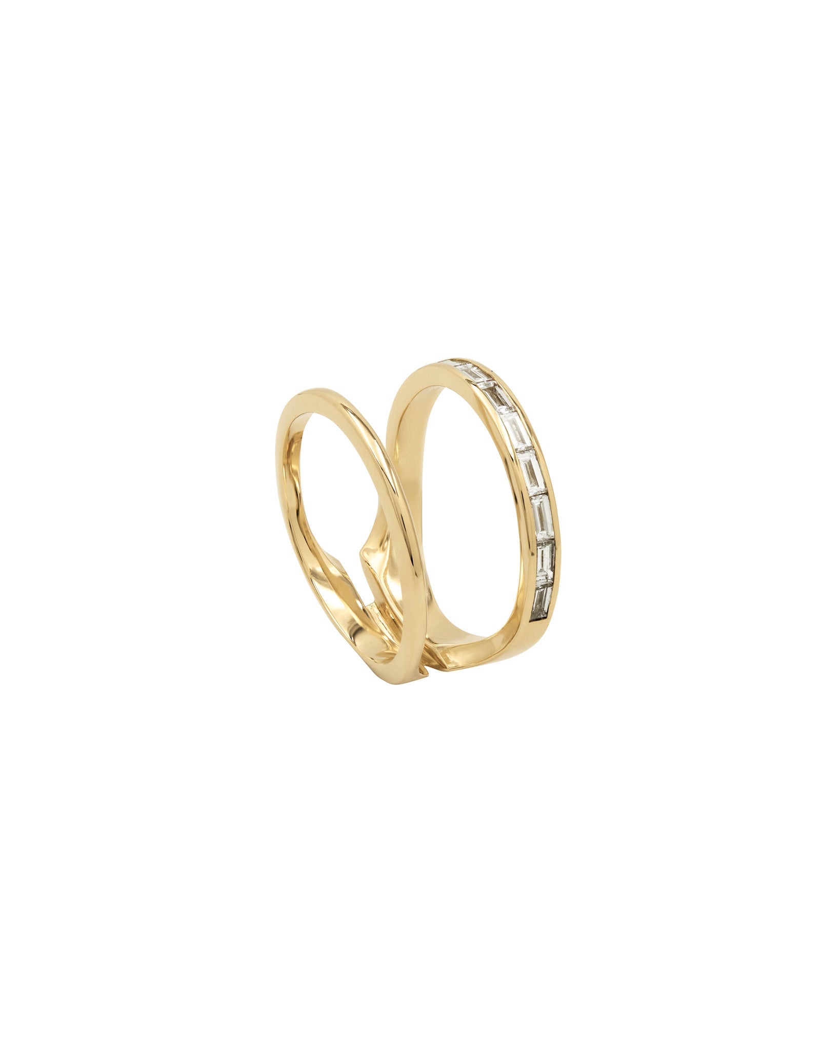 Bliss Lau Cascade Enclose Ring in recycled gold and baguette diamonds.